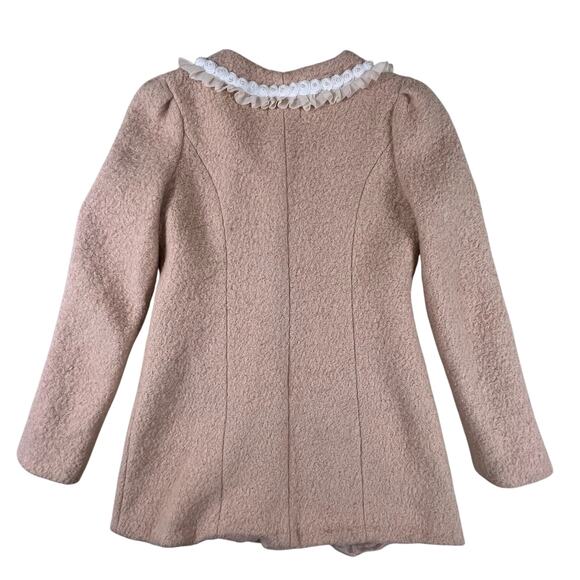 Coquette Blush Lace Trim Coat S Bow Buttons Pearl Detail Korean Made Jacket Amy - Picture 5 of 12